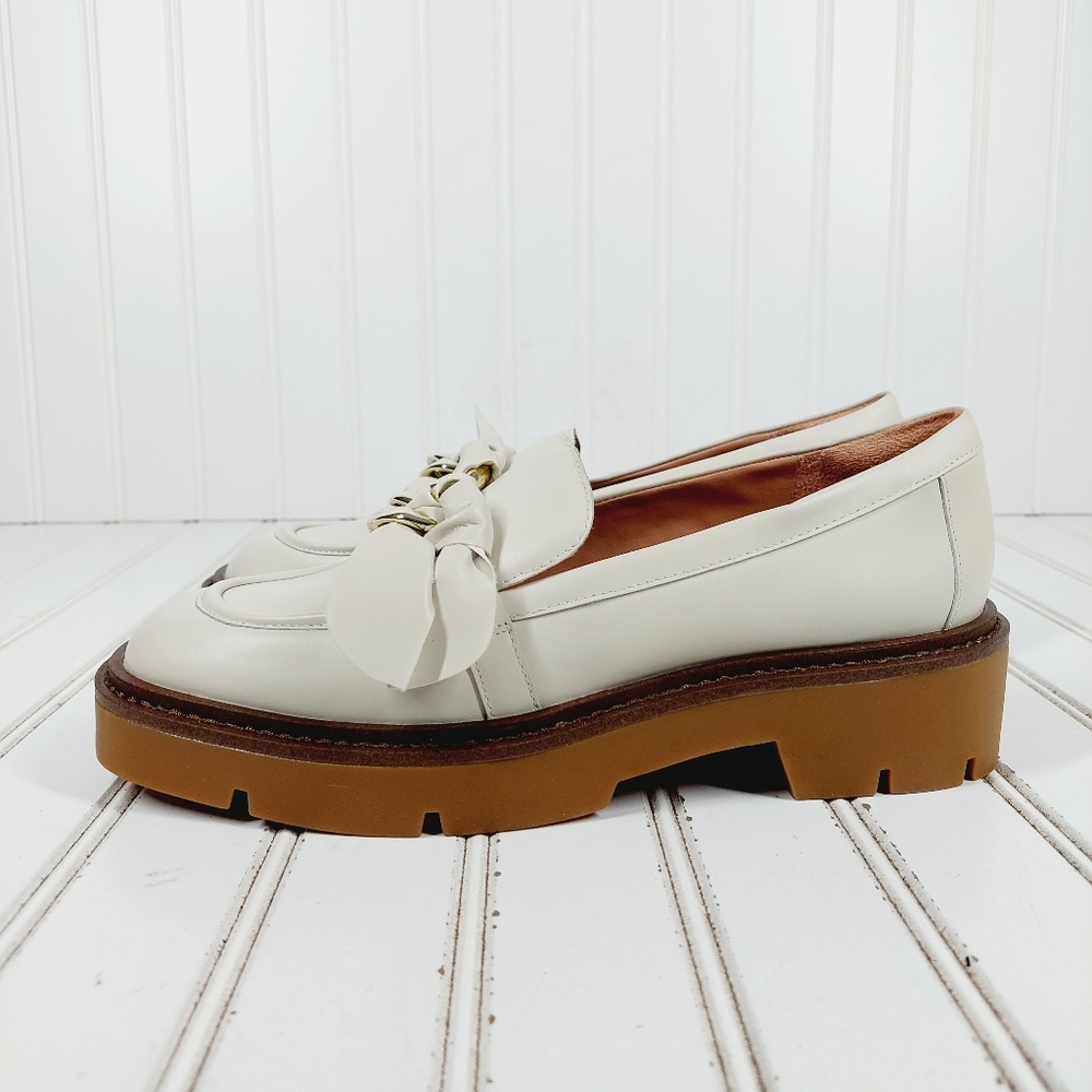 NEW Nordstrom Notrinity Lea White Bow Hardware Chunky Slip On Loafers K596